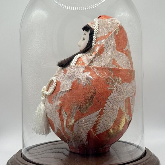 Vintage 9″ Hime Daruma Roly‑Poly Wedding Doll - Princess Daruma in Glass Dome - Picture 15 of 16